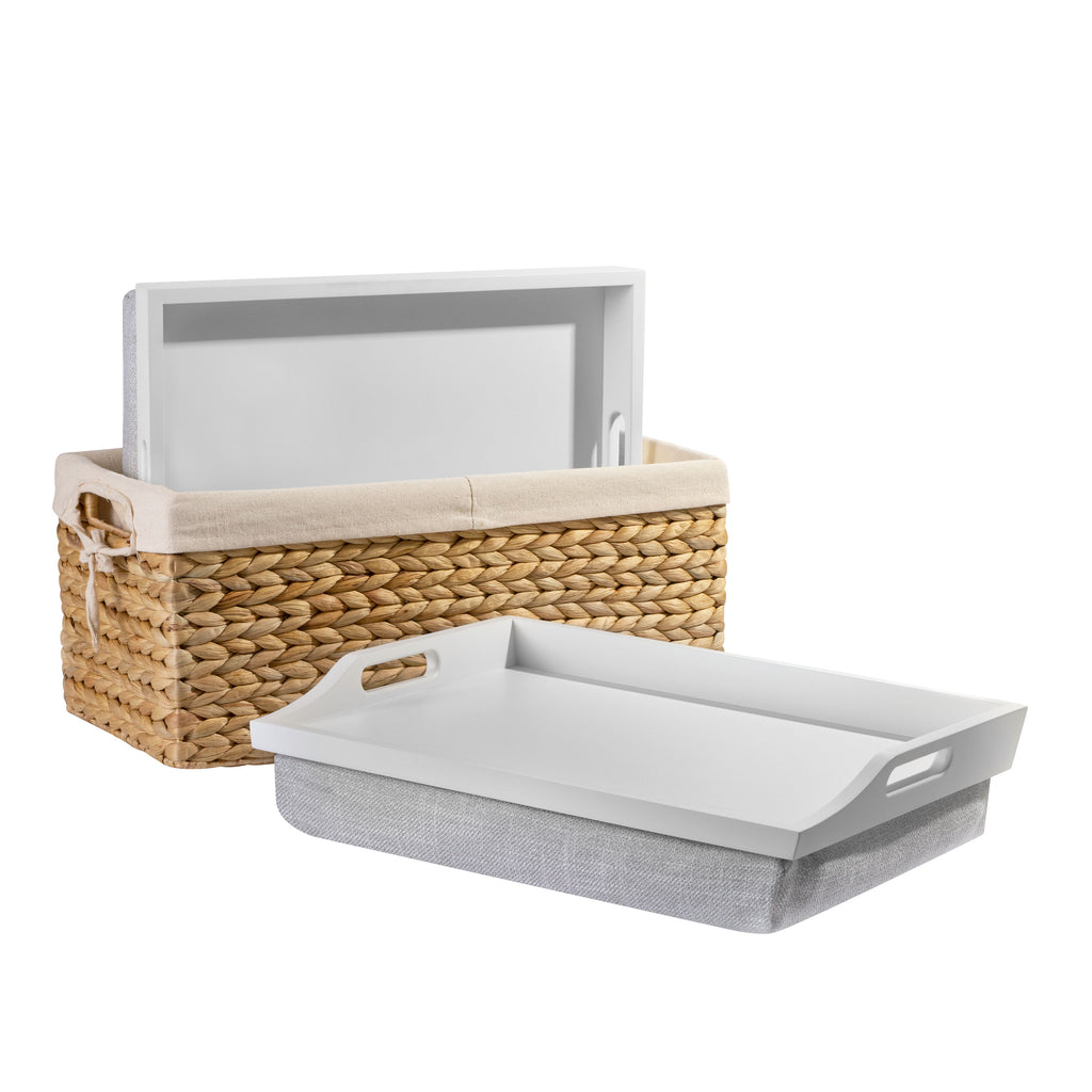 Rossie Home® Set of 2 Lap Trays with Basket, Soft White.