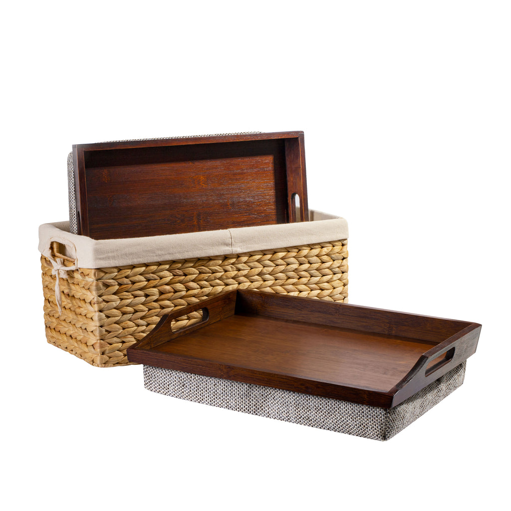 Rossie Home® Set of 2 Lap Trays with Basket, Espresso Bamboo.