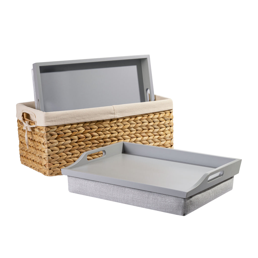 Rossie Home® Set of 2 Lap Trays with Basket, Calming Gray.