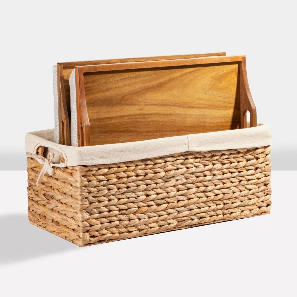 Rossie Home® Set of 2 Lap Trays with Basket, Natural Acacia.