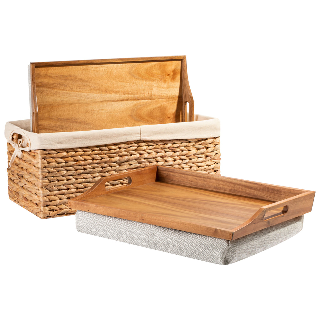 Rossie Home® Set of 2 Lap Trays with Basket, Natural Acacia.