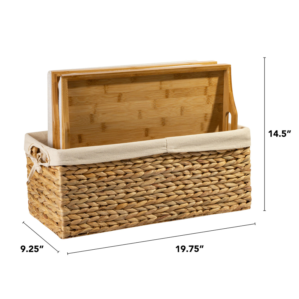 Rossie Home® Set of 2 Lap Trays with Basket, Natural Bamboo.