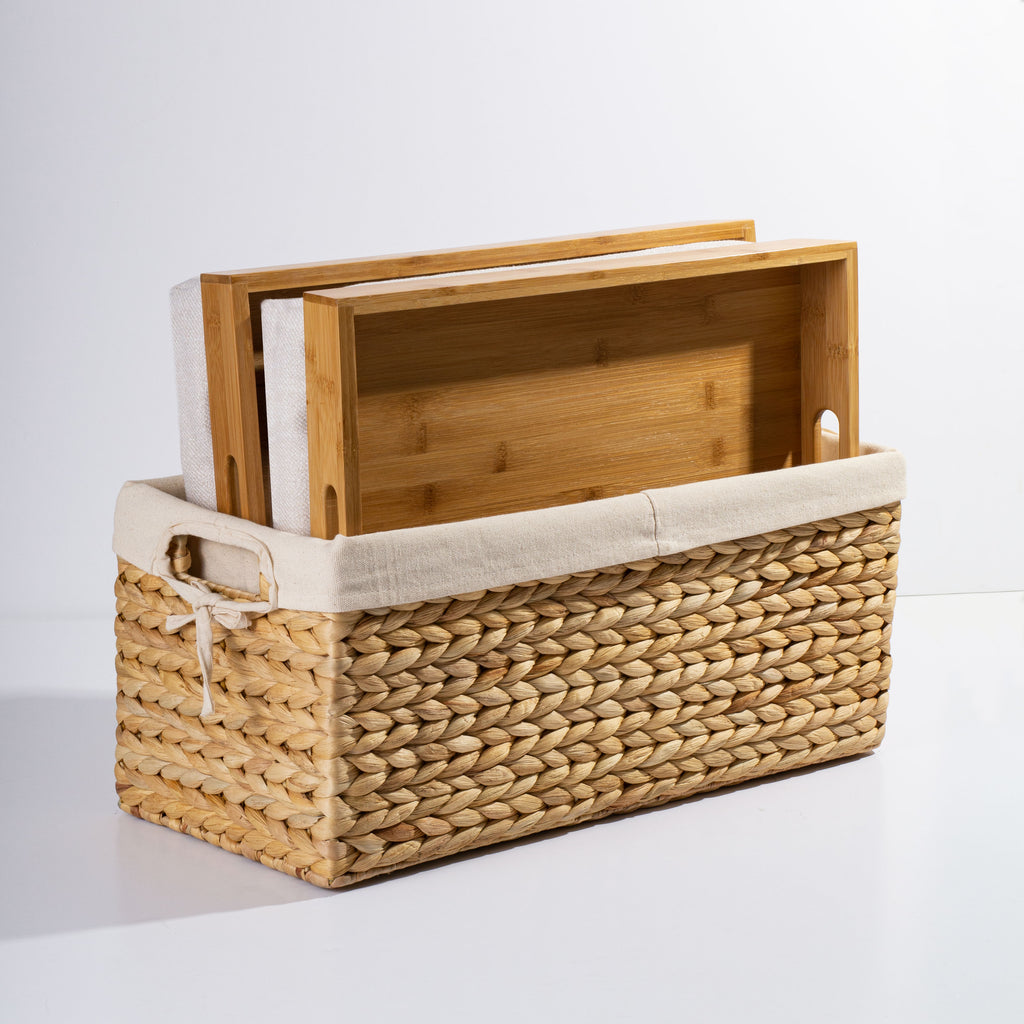 Rossie Home® Set of 2 Lap Trays with Basket, Natural Bamboo.